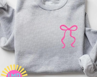 Embroidered Pink Coquette Bow Sweatshirt, Embroidery Gifts for her, Pink Bow Sweatshirt