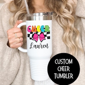 Custom Cheer Tumbler, Insulated Travel Mug 40oz for Cheerleaders, Custom Name, Gift for Cheerleader Cheer Team Gifts, Custom Retro Cheer Cup