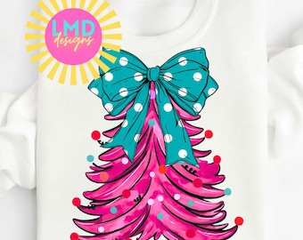 Albero di Natale Coquette Png, Buon Natale rosa Png, Sublimazione dell'albero di Natale preppy