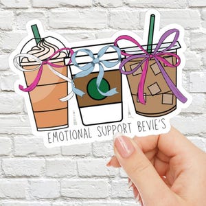 Emotional support coquette coffee sticker, Coffee lover sticker, Girly sticker, Water bottle sticker Water-Resistant Sticker, Funny Foodie