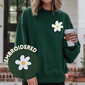 Embroidered Flower Sweatshirt, Flower Crewneck, Flower Lover Gifts, Embroidered Gifts, Plant Mom Gift, Floral Sweatshirt Embroidery, Flowers