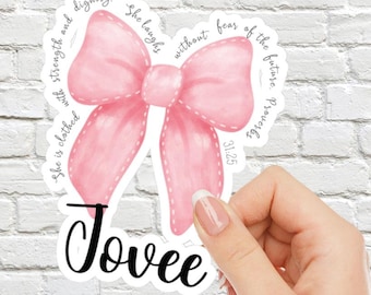 Coquette Bible Verse Custom Name Sticker, Pink Bow Sticker with Personalized Name, Scripture Stickers, Bible Verse Stickers with Name, Gifts