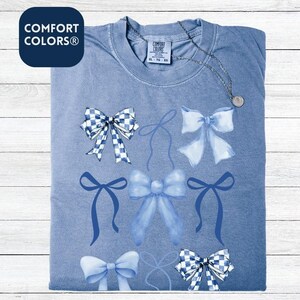 Blue Coquette Bow Collage Shirt, Blue Bow Shirt, Blue Ribbon shirt, Ribbon Crewneck Shirt, Gift For Her Bow Sweatshirt, Blue Lovers Gift