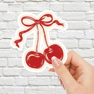 Antique Cherries Sticker, Coquette Cherry Sticker, Girly Sticker, Cute Sticker, Kindle Sticker, Bookish Sticker, Cute Stickers Vinyl Sticker