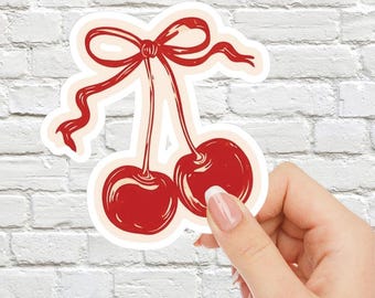 Antique Cherries Sticker, Coquette Cherry Sticker, Girly Sticker, Cute Sticker, Kindle Sticker, Bookish Sticker, Cute Stickers Vinyl Sticker