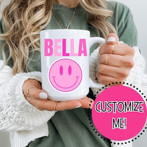 Personalized Smiley Mug | Custom Name Smile Face Coffee Mug | Smiley Mug Customized Gift | Smiling Face Cup | Hot Cocoa Smiley Coffee Cup