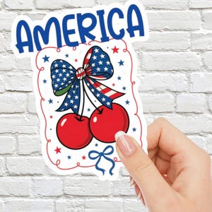 America Sticker, Cherry Sticker, Coquette Cherry USA sticker Vinyl Cherry Sticker, Coquette Stickers for laptop, waterbottle, kindle sticker