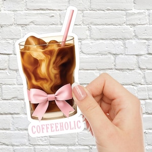 Naklejka Coquette Coffee, naklejka Coffeeholic, prezent dla miłośnika kawy, naklejka dla uzależnionego od kawy na laptopa, naklejka na butelkę z wodą Stanley Tumbler