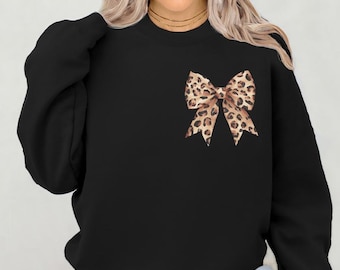 Leopard Coquette Bow Shirt, Bow Sweatshirt Coquette Aesthetic Bow Crewneck Trendy Bow Sweatshirt Bow Aesthetic Cute Coquette Sweatshirt Gift