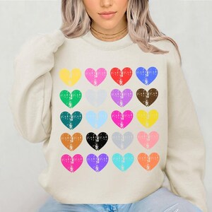 Women&#39;s Valentine Sweatshirt, Hearts Valentine Shirt for Women, Valentines Shirts for Women, Valentines Day Gift for her, Colorful Hearts