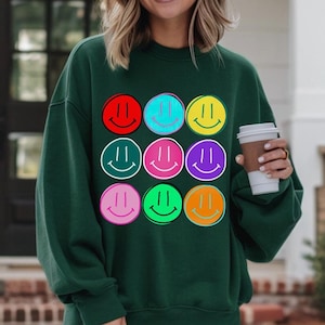 Trendy Smiley Sweatshirts, Smile Graphic Sweatshirt, colorful smile face shirt, smile face sweatshirt for women & girls, gift for her, smile