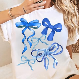 Blue Coquette Bow Shirt | Blue Bows Shirt | Coquette Bows Girlie Girl Ribbon Shirt for Blue Lovers | Cute Blue Ribbon Shirt | Blue Coquette