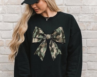 Bluza z kokardą w kamuflażu, koszula z kokardą w kamuflażu, koszula do polowania na kaczki, koszulka w kamuflażu w starym stylu, koszula jesienna, damska koszula z kokardą w kamuflażu, prezent w kamuflażu