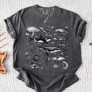 Vintage 90s Tattoo Sea Animal Tshirt, Retro Ocean Nature Shirt, Sealife, Ocean, Whale, Dolphin Shirt, Orca, Turtle, Unisex Comfort Colors®