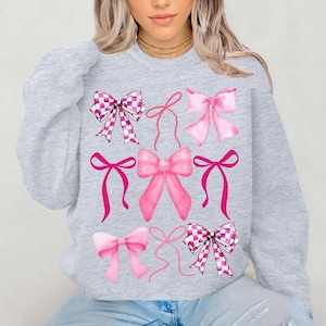 Coquette Sweatshirts, Pink Bow Sweatshirt, Pink Ribbon Sweatshirt, Coquette Aesthetic, Ribbon Crewneck Sweatshirt, Gift For Her, Trendy Bows