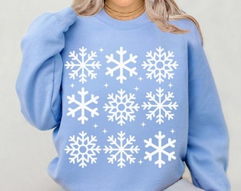 Snowflake sweatshirt, Cute Winter Crewneck for Women, Christmas Holiday Sweatshirt, Ski Snowboard Sweater, Let it Snow Gift, Snowflakes Top