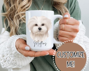 Personalisierte maltesische Tasse | Maltesisches Besitzergeschenk | Benutzerdefinierte Name Malteser Kaffeetasse Malteser Liebhaber Tasse 15 Unzen Kaffeetasse Malteser Hundebecher Besonders Angefertigt