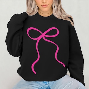Hot Pink Bow Sweatshirt, Coquette Ribbon Bow Sweater, Trendy Bow Crewneck Sweatshirt, Coquette Bow Aesthetic, Coquette Girly Trendy Gifts