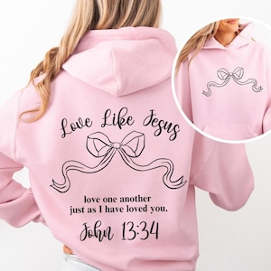 Trendy Christian Sweatshirt Merch Coquette Bow Bible Verse Hoodie, Jesus Loves You Aesthetic Women&#39;s Faith Apparel Christian Apparel & Gifts