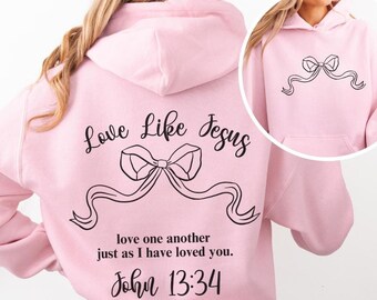 Trendiges christliches Sweatshirt Merch Coquette Bow Bibel-Vers-Hoodie, Jesus liebt Sie ästhetisches Frauen-Glaubens-Kleidung Christliche Kleidung u. Geschenke