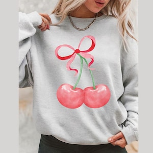 Cherry Coquette Sweatshirt | Trendy Cherry Shirt | Coquette Aesthetic | Soft Girl | Very Demure | Cherry Crewneck | Girly Girl Preppy Shirts