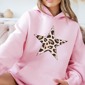 Leopard Star Hoodie Sweatshirt Cheetah Star Hoodie Trendy Star Hoodie Leopard Print Lovers Gift Teenager Girl Gift Trendy Hoodies Girl Gifts