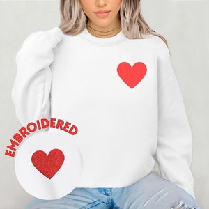 Embroidered Gift, Embroidered Heart Sweatshirt, Heart Sweater Valentine&#39;s Day Sweatshirt, Valentine Sweatshirts, Heart Shirt Girlfriend Gift