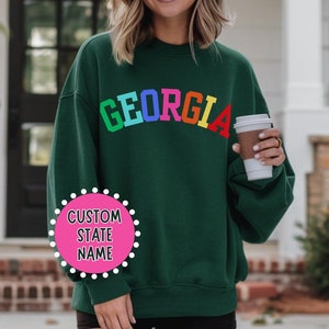 State Sweatshirts, Customized State Name Sweater, Custom Crewneck Sweatshirts w/ State Name, Vacay Sweatshirts, STATE Road Trip Sweatshirts