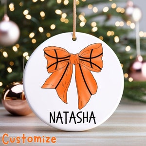 Personalized Basketball Ornament, Basketball Coquette Bow Ornament with Custom Name, Girls Basketball Gift, Basketball Player Keepsake Gift