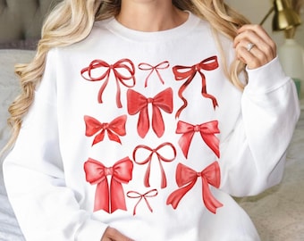 Red Bow Sweatshirt | Coquette Bow Sweatshirts | Trendy Bow Shirts | Sports Mom Bow Shirt | Coquette Aesthetic | Ribbon Shirts | Xmas Shirts