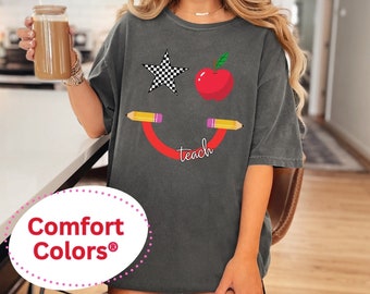 Funny Teacher Shirts | Teacher Smile Face Shirt | Cute Teacher T shirts | Teacher Appreciation  | Back to School Shirts | Teacher Gifts