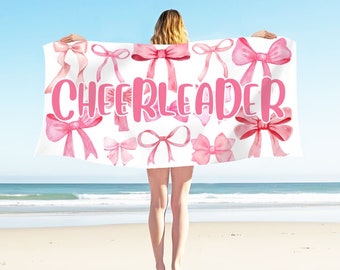 Cheer Team Beach Towel | Coquette Bow Cheerleader Towel | Gift for Cheerleader | Cheer Competition Gifts | Cheerleader Graduation Cheer Gift