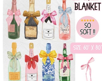 Champagner Kokette Bogen-Decke | Champagner-Liebhaber-Geschenk | Bachelorette Geschenk | Wein-Liebhaber | Samtplüsch-Decke | Champagner-Süchtige | Rosa