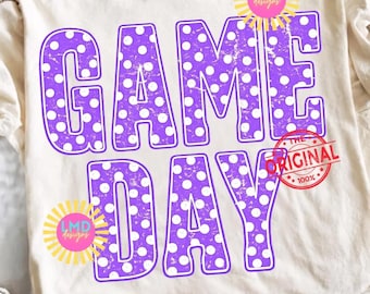 Gameday PNG, Polka Dot Football png, Football Mom png, Koszulka piłkarska png, Sublimacja fioletowej koszulki piłkarskiej, Game Day Digital Download