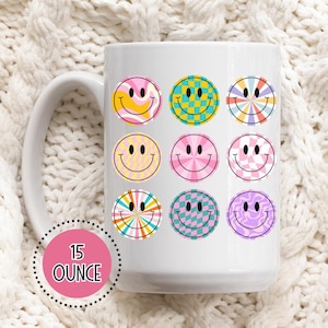 Smiley Gifts | Smile Face Coffee Mug | Colorful Smiley Mug | Hot Chocolate Mug | Coffee Mug | Retro Smiley Mug | Retro Happy Face Mug Gift