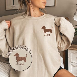 Embroidered Dachshund Sweatshirt, Personalized Wiener Dog Gift, Dachshund Gift, Custom Dachshund Personalized Crewneck Sweatshirt, Dachshund