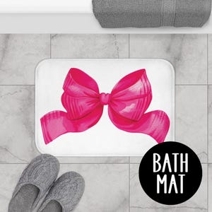 Hot Pink Coquette Bow Bath Mat, Bathroom Mat, Pink Bow Bath Mat, Girls bathroom decor, Coquette Aesthetic, Coquette Bathroom Decor, Girly