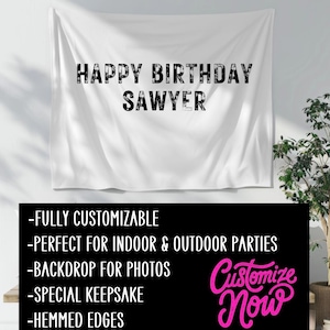 Custom Birthday Name Banner, Birthday Banner, Custom Happy Birthday Banner, Fabric Sign, Fabric Birthday Sign, Birthday Decor Wall Tapestry