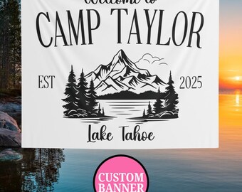 Custom Camp Birthday Party Photo Backdrop, Camp Bach Party Banner, Bachelorette Party Backdrop Vintage Camp Sign, Retro Camp Sign Bday Decor