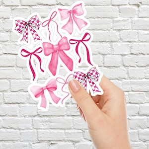 Coquette Bow Sticker, Pink Bows Laptop Sticker, Notebook Kindle Cellphone Sticker, Pink Bow Sticker Preppy Girly Sticker, Coquette aesthetic