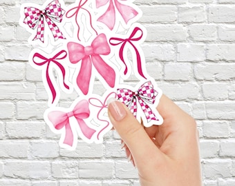 Coquette Bow Sticker, Pink Bows Laptop Sticker, Notebook Kindle Cellphone Sticker, Pink Bow Sticker Preppy Girly Sticker, Coquette aesthetic
