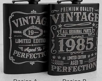 Personalized Engraved Matte Black Flask: Vintage Style Stainless Steel Gift