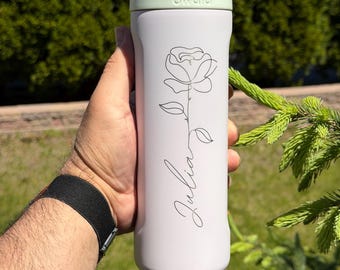 Minimalist Rose Line Art Engraved on Owala FreeSip™ 24oz Bottle