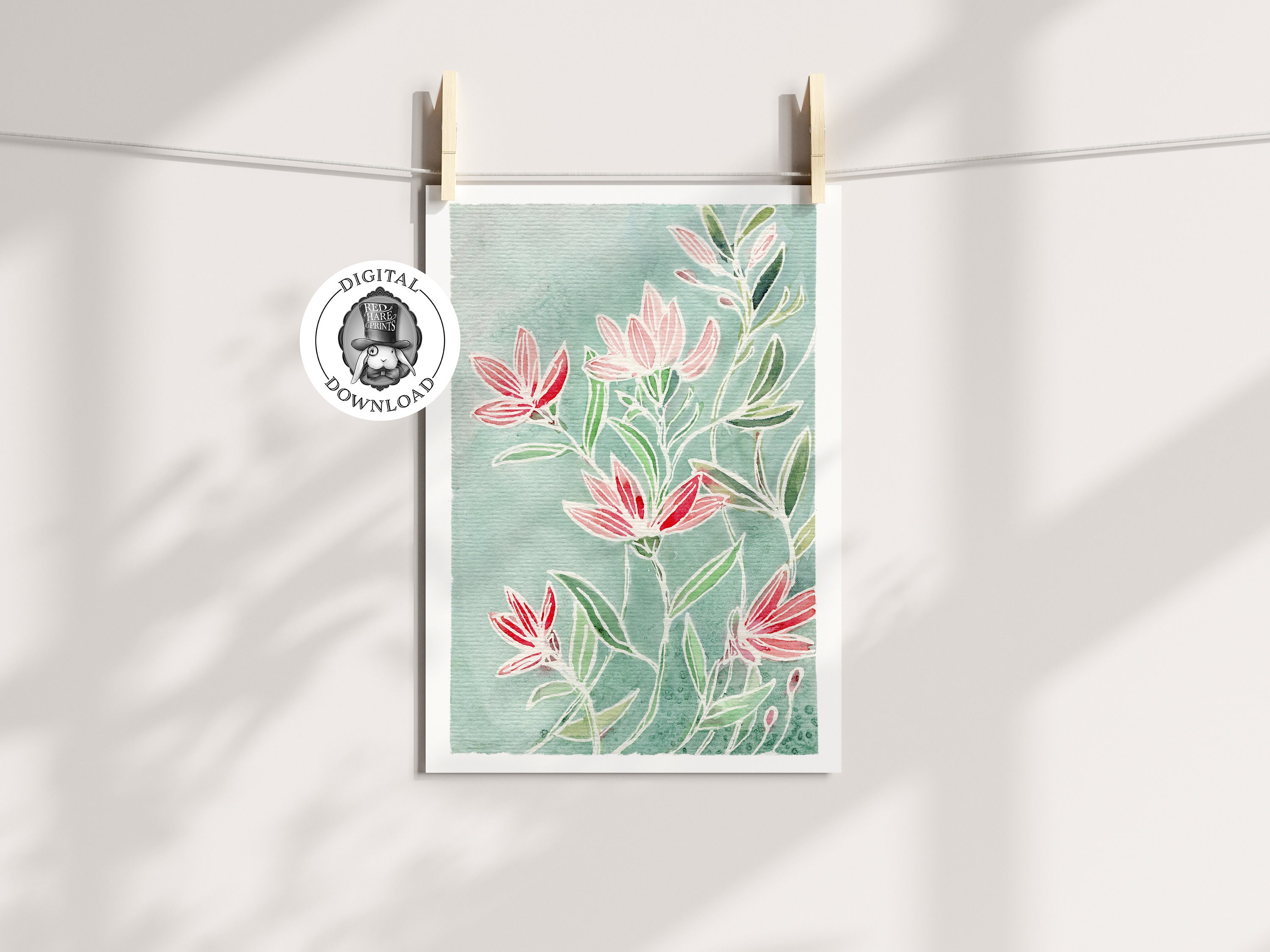 Printable Flower Watercolor Art Print, Floral Home Wall Decor, Digital ...