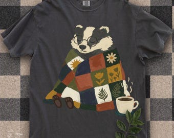 Whimsigoth Badger Shirt, Cottagecore Patchwork Design, Comfort Colors Tee