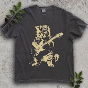 Camiseta grunge de gato Y2K, camiseta de gatito – Camiseta punk gótico alternativo, camiseta de banda emo rockera de los 90, estrella de rock con guitarra de gato indie