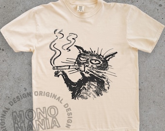 Ugly smoking cat shirt, goth cat shirt, grunge alt cat shirt, funny emo shirt