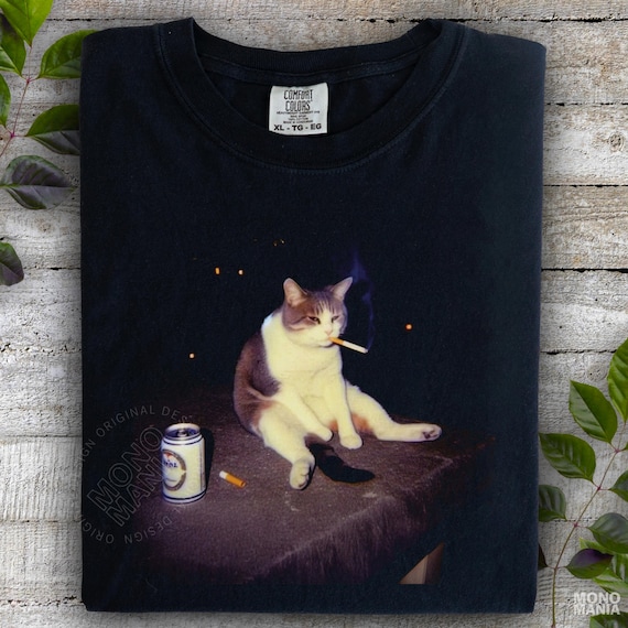 Funny Smoking Cat Meme Shirt, Cigarette Cat Shirt, Gen Z Joke Shirt, Stupid Brainrot Gift, Cat Lover Gift, Funny Kitty Tee, Cool Cat Shirt