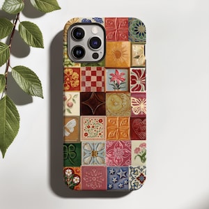 Mosaikfliesen Handyhülle y2k 90s hippie iPhone 17 16 15 14 13 12 Pro Max Plus Air MagSafe, Samsung Galaxy S25 S26, Pixel