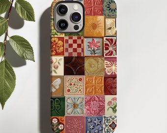 Capa para celular com estampa de mosaico: estilo boho retrô anos 2000 hippie para iPhone 17, 16, 15, 14, 13, 12 Pro Max Plus Air MagSafe, Samsung Galaxy S25 S26, Pixel